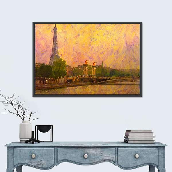 Watercolor Painting Of Eiffel Tower Paris Canvas Wall Art-1 Piece-Floating Frame-24&quot; x 16&quot;-Tiaracle