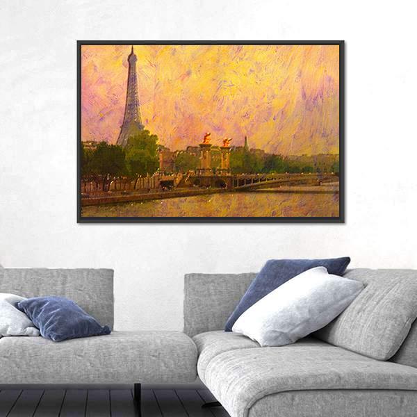 Watercolor Painting Of Eiffel Tower Paris Canvas Wall Art-3 Horizontal-Gallery Wrap-25&quot; x 16&quot;-Tiaracle