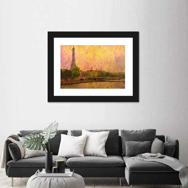 Watercolor Painting Of Eiffel Tower Paris Canvas Wall Art-3 Horizontal-Gallery Wrap-25&quot; x 16&quot;-Tiaracle