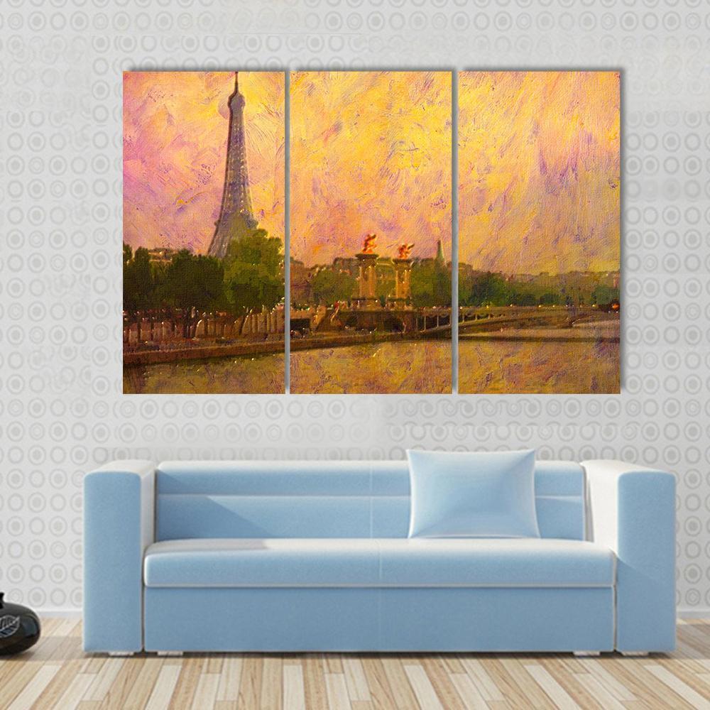 Watercolor Painting Of Eiffel Tower Paris Canvas Wall Art-3 Horizontal-Gallery Wrap-37&quot; x 24&quot;-Tiaracle