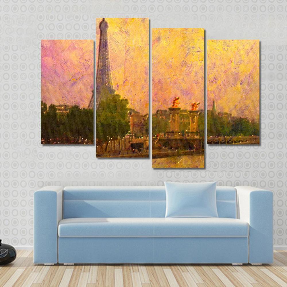 Watercolor Painting Of Eiffel Tower Paris Canvas Wall Art-4 Pop-Gallery Wrap-50&quot; x 32&quot;-Tiaracle