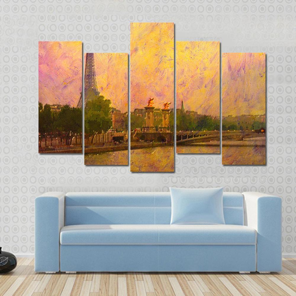 Watercolor Painting Of Eiffel Tower Paris Canvas Wall Art-5 Pop-Gallery Wrap-47&quot; x 32&quot;-Tiaracle