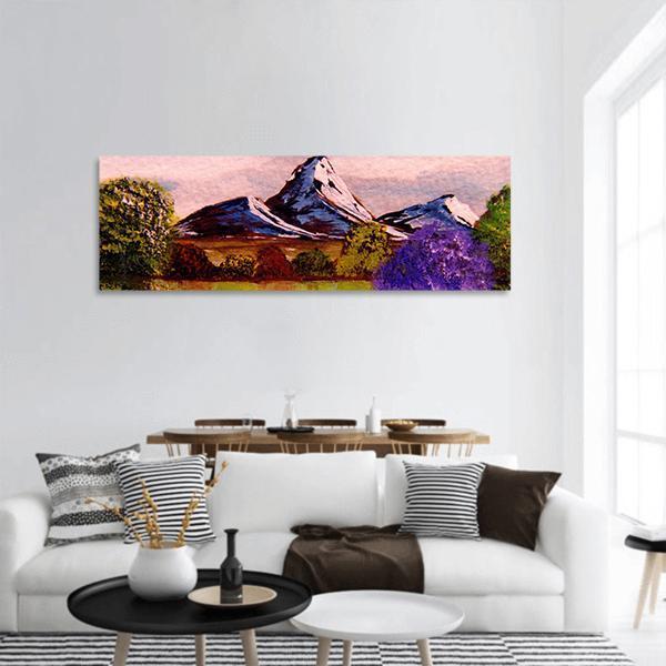 Watercolor Sketch Of Mountains Panoramic Canvas Wall Art-3 Piece-25" x 08"-Tiaracle