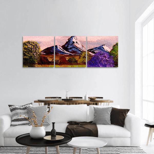 Watercolor Sketch Of Mountains Panoramic Canvas Wall Art-3 Piece-25" x 08"-Tiaracle