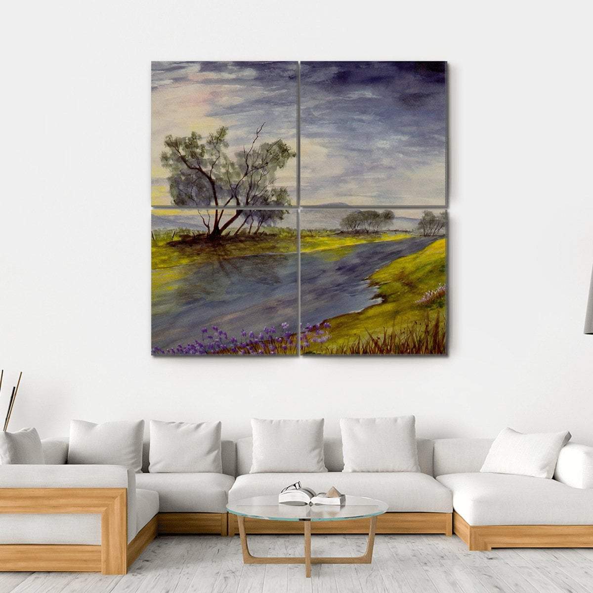 Watercolor Painting Of Stream Canvas Wall Art-4 Square-Gallery Wrap-17" x 17"-Tiaracle