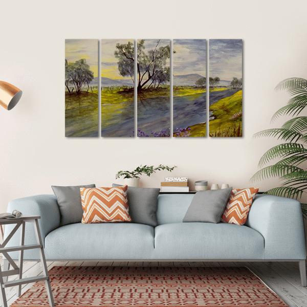 Watercolor Painting Of Stream Canvas Wall Art-5 Horizontal-Gallery Wrap-22" x 12"-Tiaracle