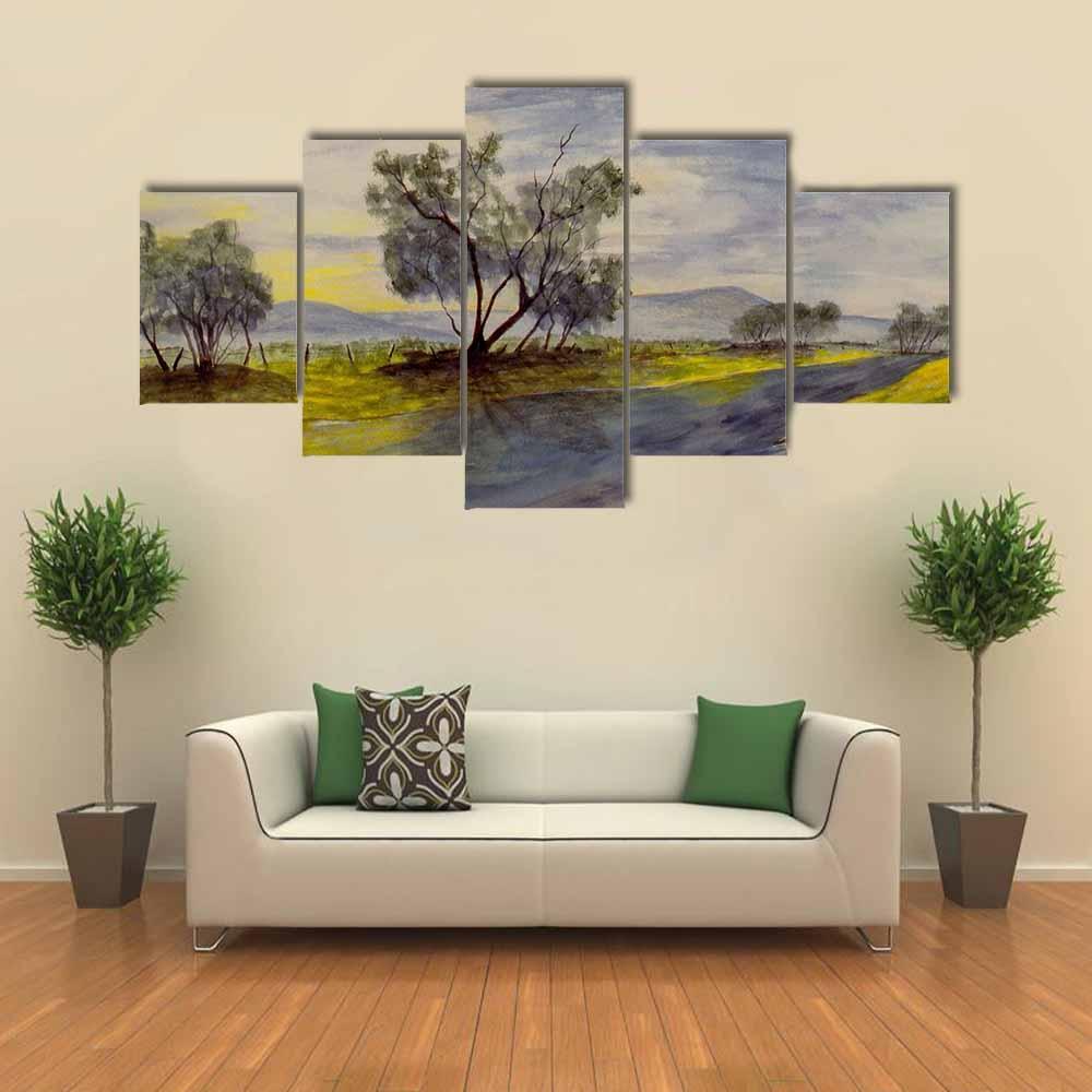 Watercolor Painting Of Stream Canvas Wall Art-5 Star-Gallery Wrap-42" x 21"-Tiaracle