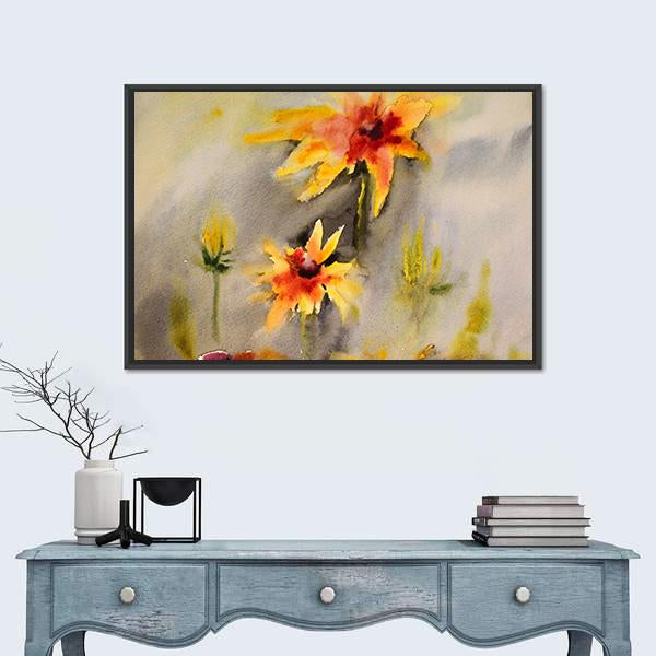 Watercolor Painting Of The Beautiful Flowers Abstract Canvas Wall Art-1 Piece-Floating Frame-24" x 16"-Tiaracle