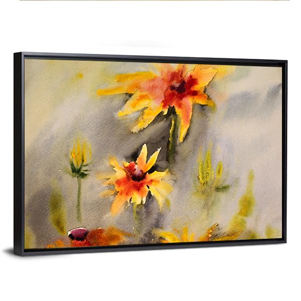 Watercolor Painting Of The Beautiful Flowers Abstract Canvas Wall Art-3 Horizontal-Gallery Wrap-25&quot; x 16&quot;-Tiaracle