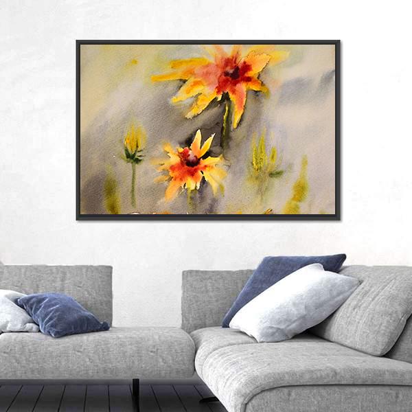 Watercolor Painting Of The Beautiful Flowers Abstract Canvas Wall Art-3 Horizontal-Gallery Wrap-25&quot; x 16&quot;-Tiaracle