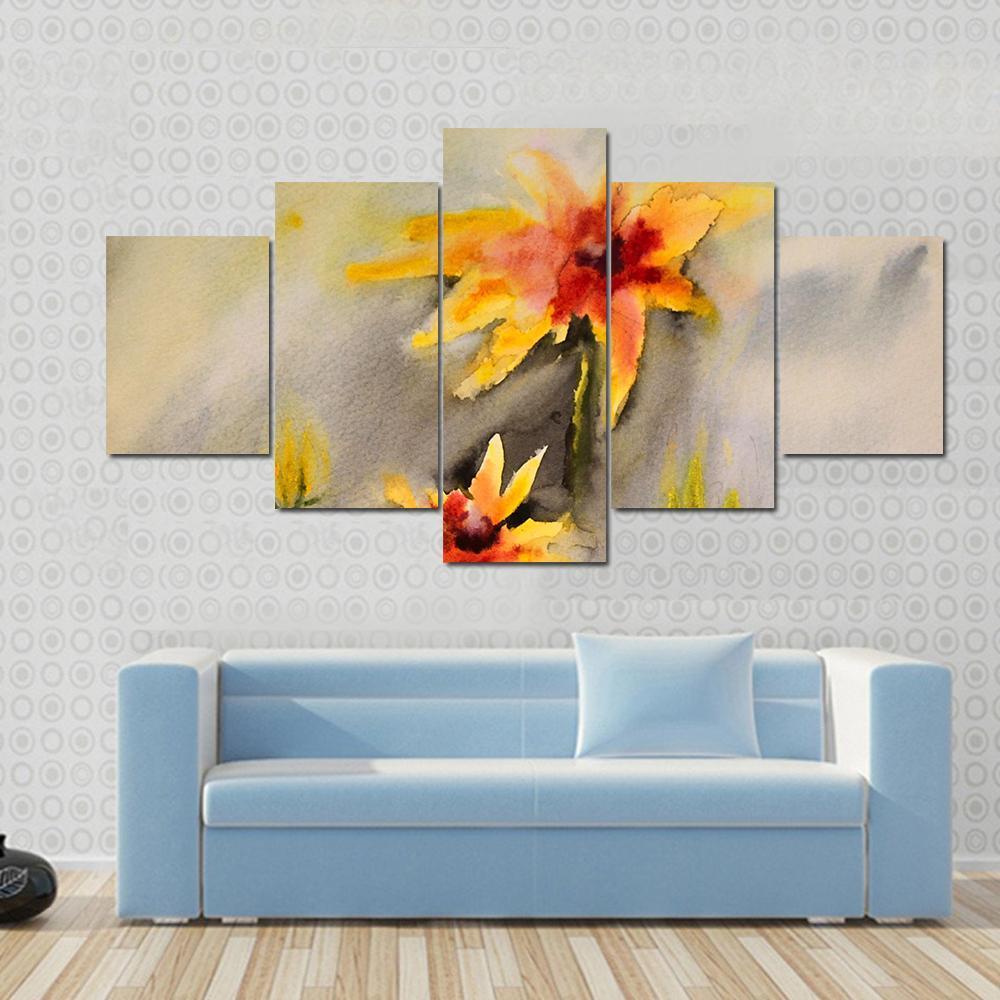Watercolor Painting Of The Beautiful Flowers Abstract Canvas Wall Art-5 Star-Gallery Wrap-62&quot; x 32&quot;-Tiaracle