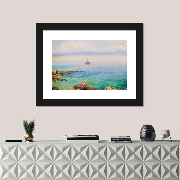 Watercolor Painting Seascape Canvas Wall Art-1 Piece-Framed Print-20" x 16"-Tiaracle