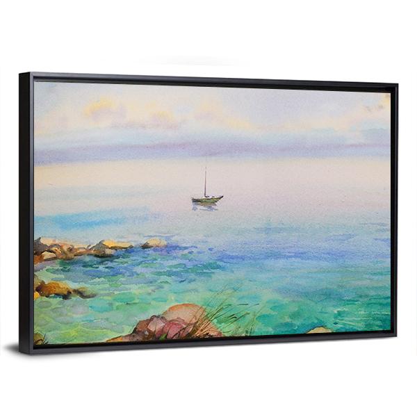 Watercolor Painting Seascape Canvas Wall Art-3 Horizontal-Gallery Wrap-25" x 16"-Tiaracle