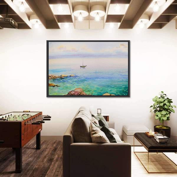 Watercolor Painting Seascape Canvas Wall Art-3 Horizontal-Gallery Wrap-25" x 16"-Tiaracle