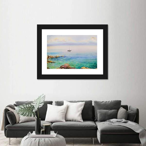Watercolor Painting Seascape Canvas Wall Art-3 Horizontal-Gallery Wrap-25" x 16"-Tiaracle