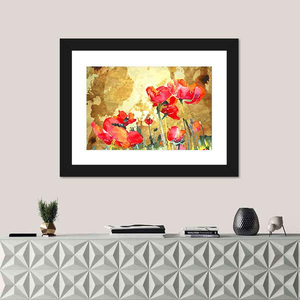 Watercolor Poppy Flower Canvas Wall Art-1 Piece-Framed Print-20" x 16"-Tiaracle