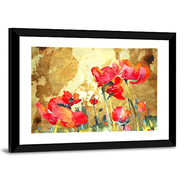 Watercolor Poppy Flower Canvas Wall Art-3 Horizontal-Gallery Wrap-25" x 16"-Tiaracle