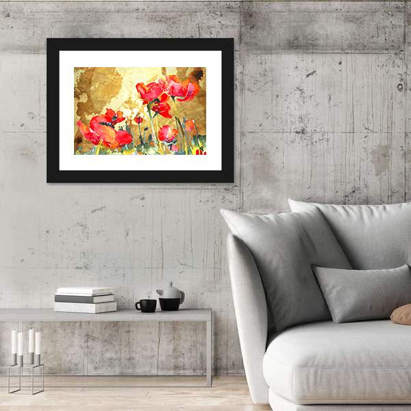 Watercolor Poppy Flower Canvas Wall Art-3 Horizontal-Gallery Wrap-25" x 16"-Tiaracle