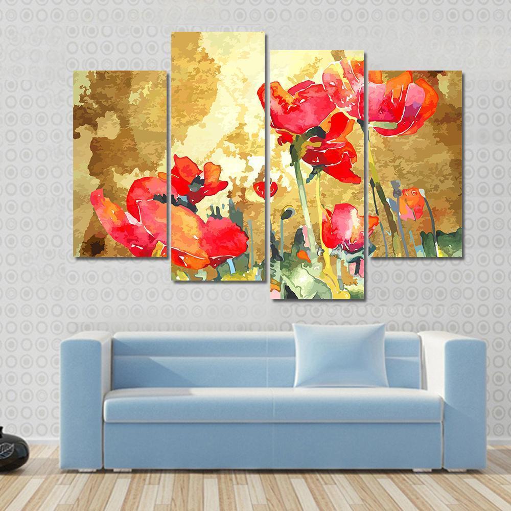 Watercolor Poppy Flower Canvas Wall Art-1 Piece-Gallery Wrap-48" x 32"-Tiaracle