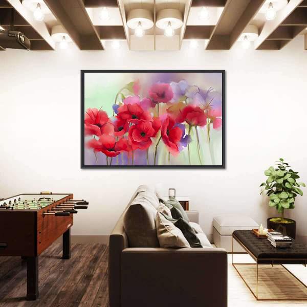 Watercolor Red Poppy Flowers Painting Abstract Canvas Wall Art-3 Horizontal-Gallery Wrap-25" x 16"-Tiaracle