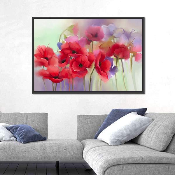 Watercolor Red Poppy Flowers Painting Abstract Canvas Wall Art-3 Horizontal-Gallery Wrap-25" x 16"-Tiaracle