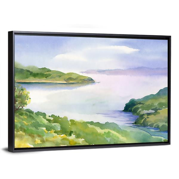 Watercolor River Nature Landscape Canvas Wall Art-3 Horizontal-Gallery Wrap-25" x 16"-Tiaracle