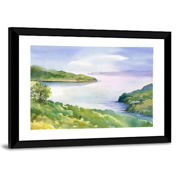 Watercolor River Nature Landscape Canvas Wall Art-3 Horizontal-Gallery Wrap-25" x 16"-Tiaracle
