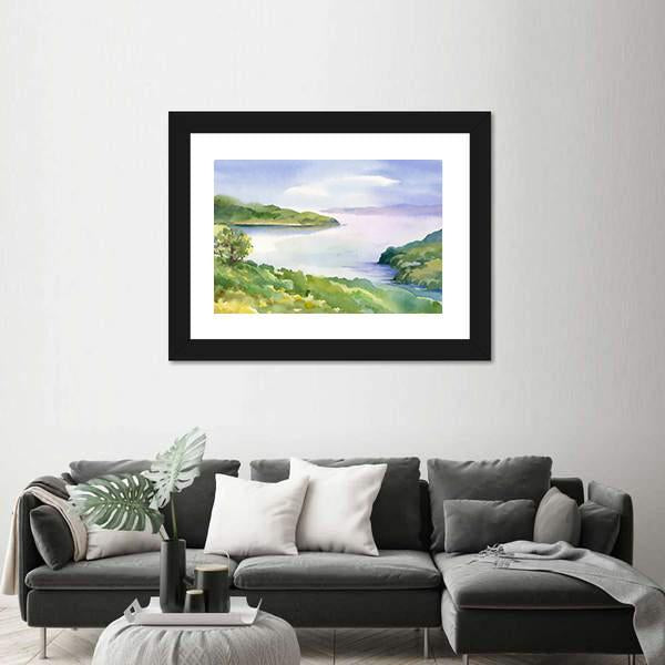 Watercolor River Nature Landscape Canvas Wall Art-3 Horizontal-Gallery Wrap-25" x 16"-Tiaracle