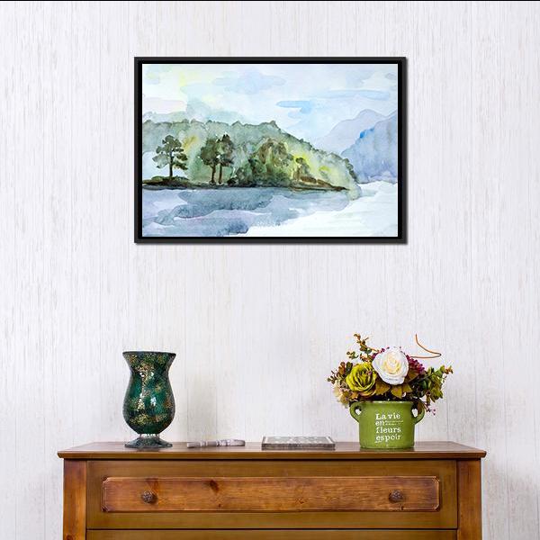 Watercolor Seascape Canvas Wall Art-1 Piece-Floating Frame-24&quot; x 16&quot;-Tiaracle