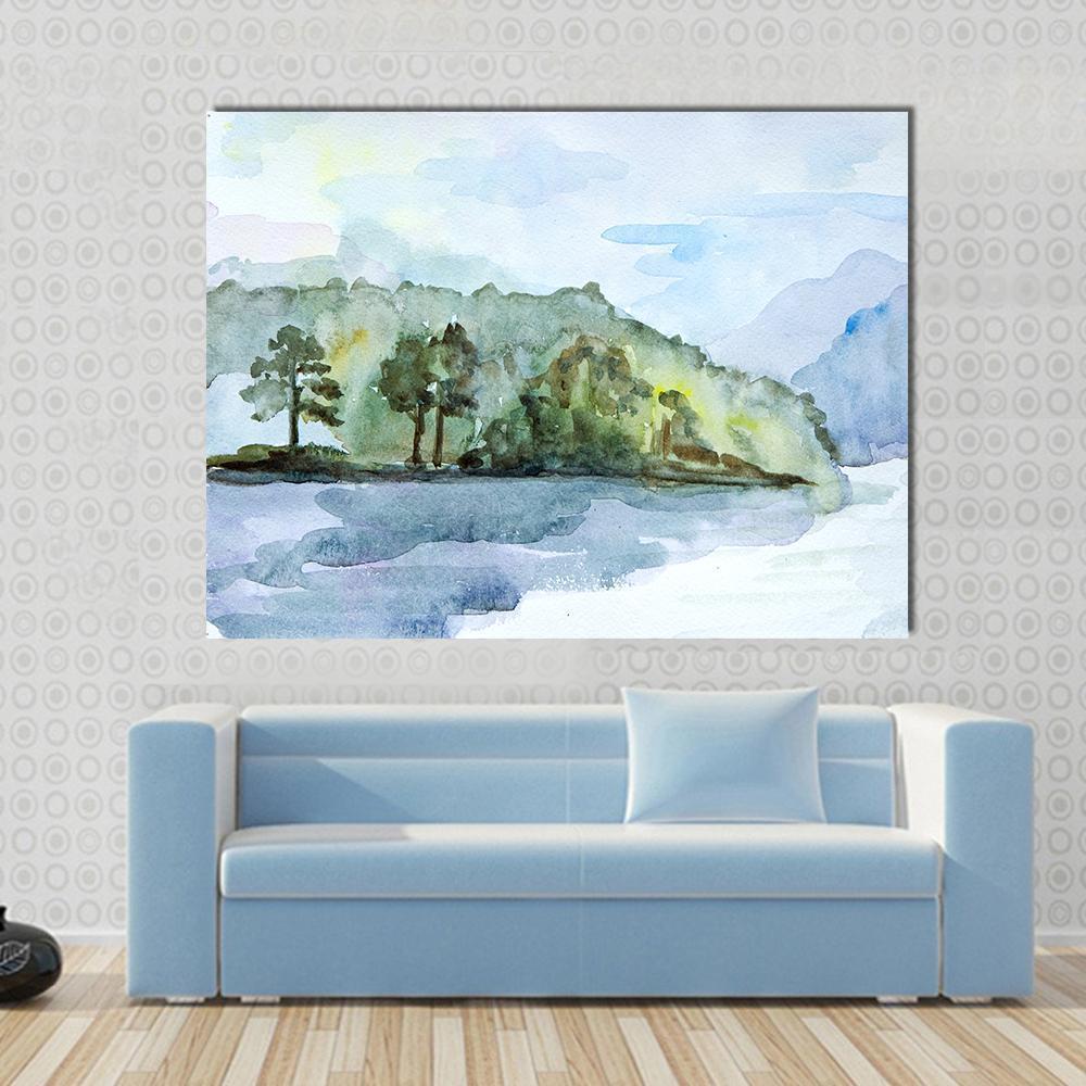 Watercolor Seascape Canvas Wall Art-1 Piece-Gallery Wrap-48&quot; x 32&quot;-Tiaracle