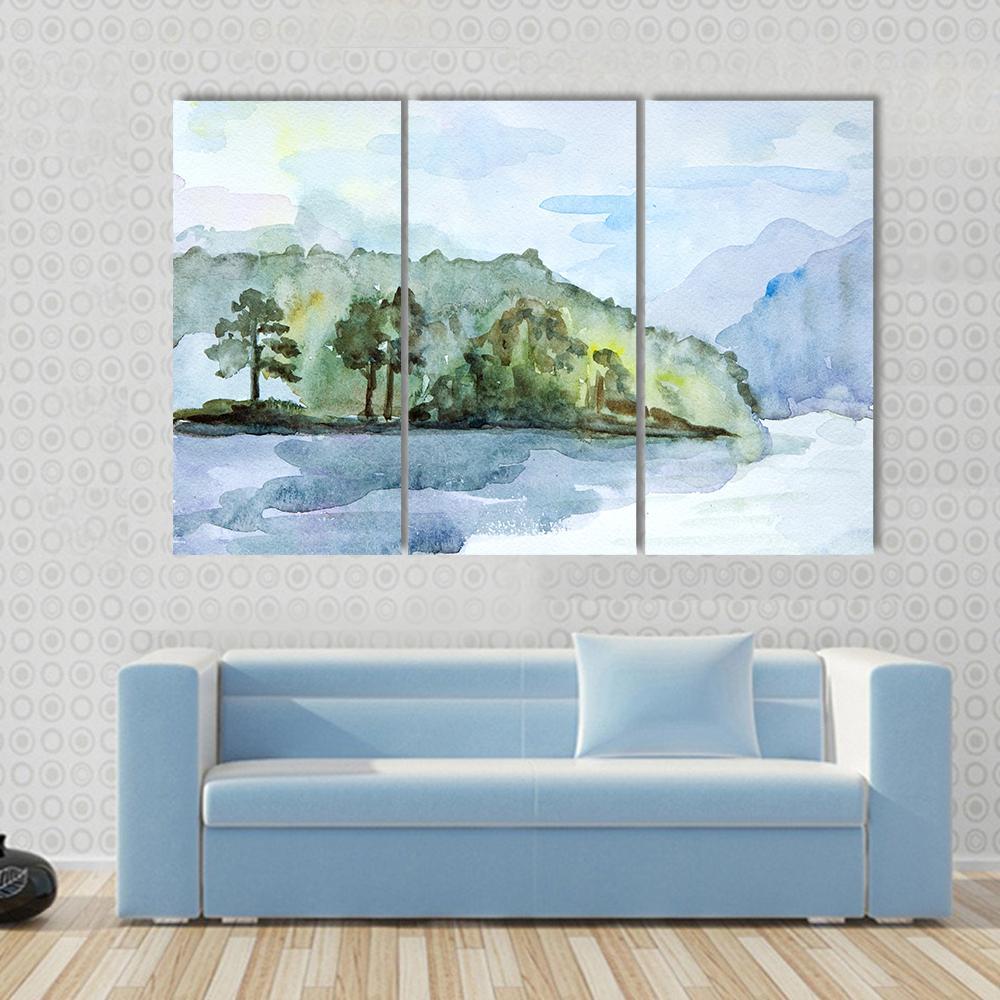 Watercolor Seascape Canvas Wall Art-3 Horizontal-Gallery Wrap-37&quot; x 24&quot;-Tiaracle