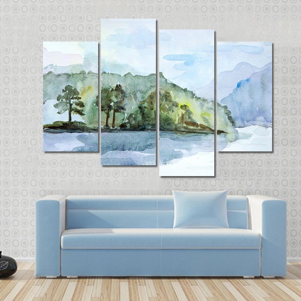 Watercolor Seascape Canvas Wall Art-4 Pop-Gallery Wrap-50&quot; x 32&quot;-Tiaracle