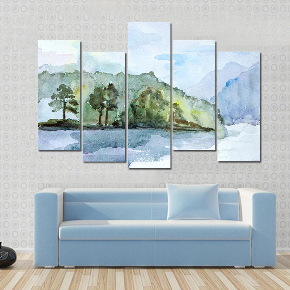 Watercolor Seascape Canvas Wall Art-5 Pop-Gallery Wrap-47&quot; x 32&quot;-Tiaracle