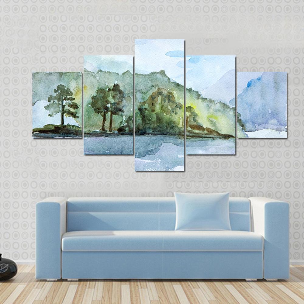 Watercolor Seascape Canvas Wall Art-5 Star-Gallery Wrap-62&quot; x 32&quot;-Tiaracle