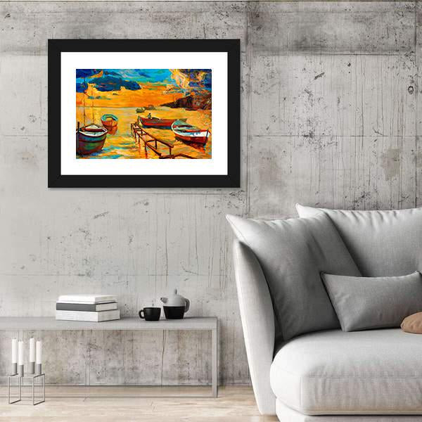 Watercolor Sketch Of Boat And Jetty Canvas Wall Art-5 Horizontal-Gallery Wrap-22" x 12"-Tiaracle