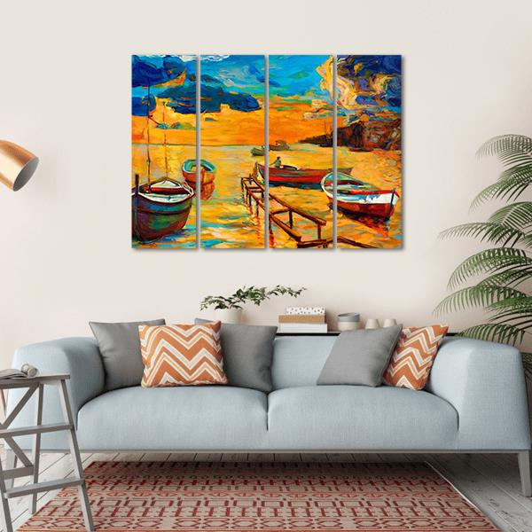 Watercolor Sketch Of Boat And Jetty Canvas Wall Art-4 Horizontal-Gallery Wrap-34" x 24"-Tiaracle