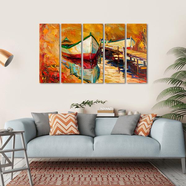 Abstract Boat & Jetty Canvas Wall Art-5 Horizontal-Gallery Wrap-22" x 12"-Tiaracle