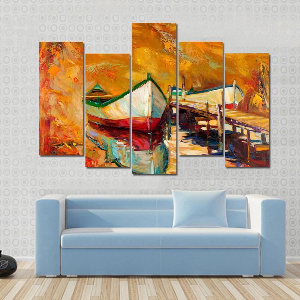 Abstract Boat & Jetty Canvas Wall Art-3 Horizontal-Gallery Wrap-25" x 16"-Tiaracle