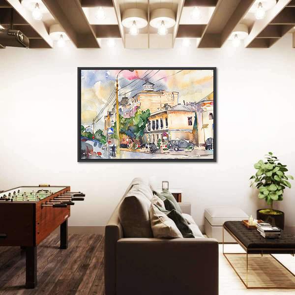 Watercolor Sketch Of City Illustration Canvas Wall Art-3 Horizontal-Gallery Wrap-25" x 16"-Tiaracle