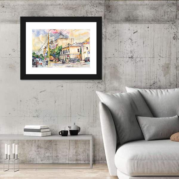 Watercolor Sketch Of City Illustration Canvas Wall Art-3 Horizontal-Gallery Wrap-25" x 16"-Tiaracle