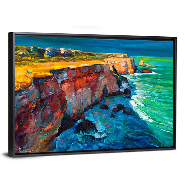 Watercolor Sketch Of Cliffs And Ocean Canvas Wall Art-3 Horizontal-Gallery Wrap-25" x 16"-Tiaracle