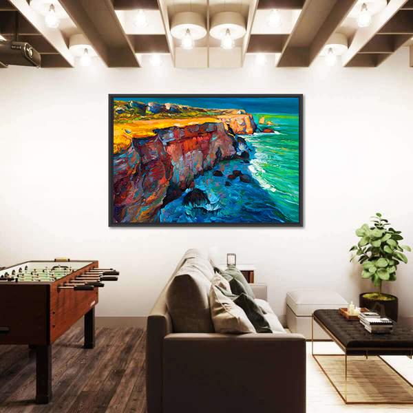 Watercolor Sketch Of Cliffs And Ocean Canvas Wall Art-3 Horizontal-Gallery Wrap-25" x 16"-Tiaracle