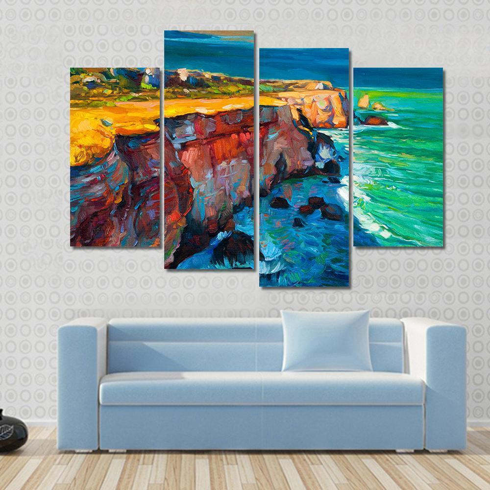 Watercolor Sketch Of Cliffs And Ocean Canvas Wall Art-4 Pop-Gallery Wrap-50" x 32"-Tiaracle