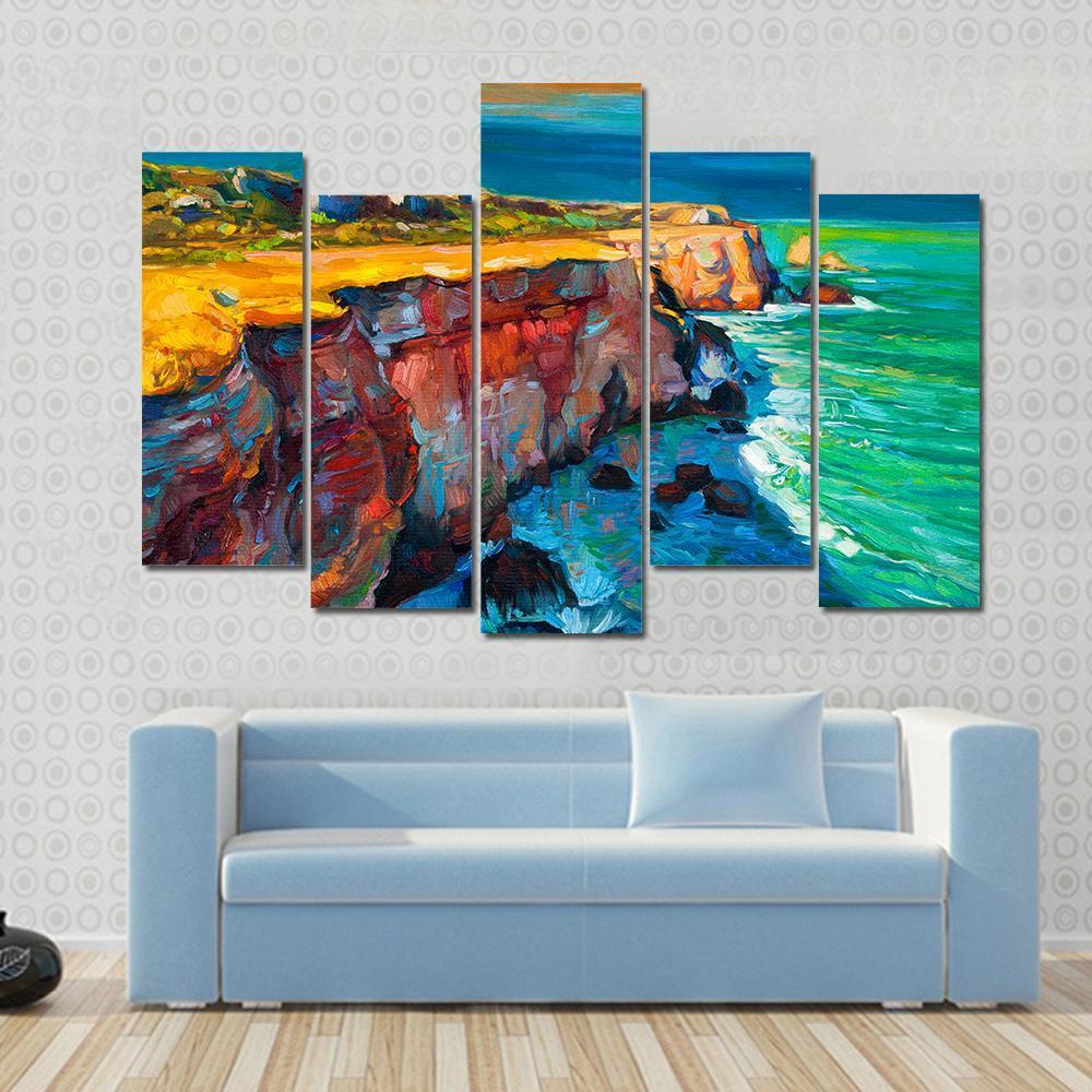 Watercolor Sketch Of Cliffs And Ocean Canvas Wall Art-5 Pop-Gallery Wrap-47" x 32"-Tiaracle