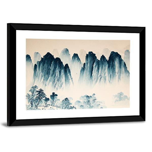 Watercolor Sketch Of High Mountains And Trees Canvas Wall Art-3 Horizontal-Gallery Wrap-25" x 16"-Tiaracle