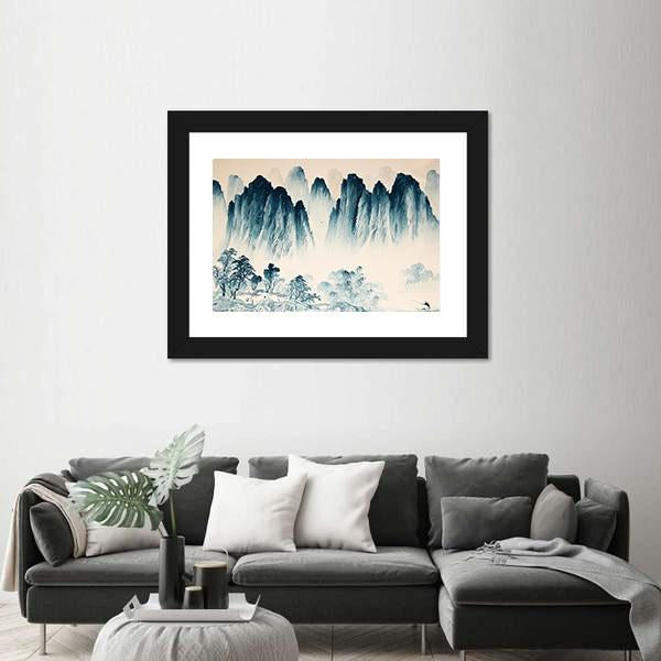 Watercolor Sketch Of High Mountains And Trees Canvas Wall Art-3 Horizontal-Gallery Wrap-25" x 16"-Tiaracle