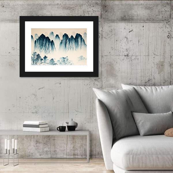 Watercolor Sketch Of High Mountains And Trees Canvas Wall Art-3 Horizontal-Gallery Wrap-25" x 16"-Tiaracle