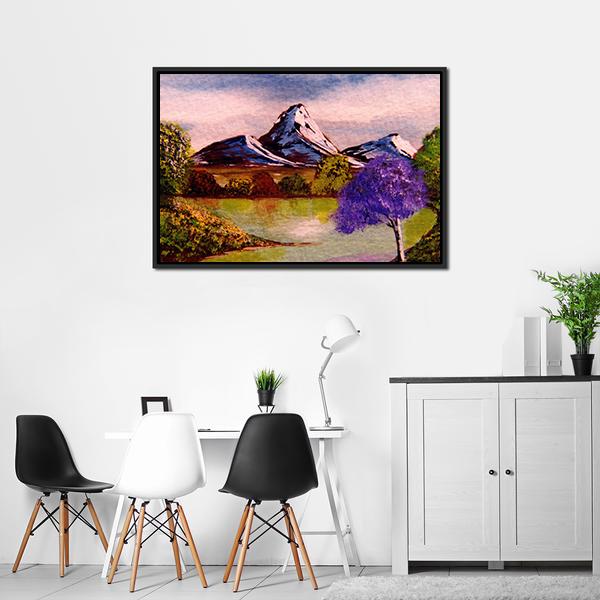 Watercolor Sketch Of Mountains Panoramic Canvas Wall Art-1 Piece-36" x 12"-Tiaracle