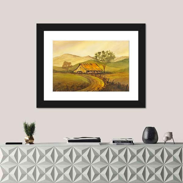 Watercolor Sketch Of Pathway Leading To Village Canvas Wall Art-1 Piece-Framed Print-20" x 16"-Tiaracle