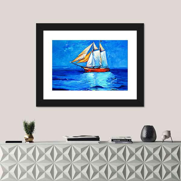 Watercolor Sketch Of Sail Ship And Sea Canvas Wall Art-1 Piece-Framed Print-20" x 16"-Tiaracle
